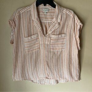 Wonderly Cotton White & Mustard Striped Shirt w/Black Flecks